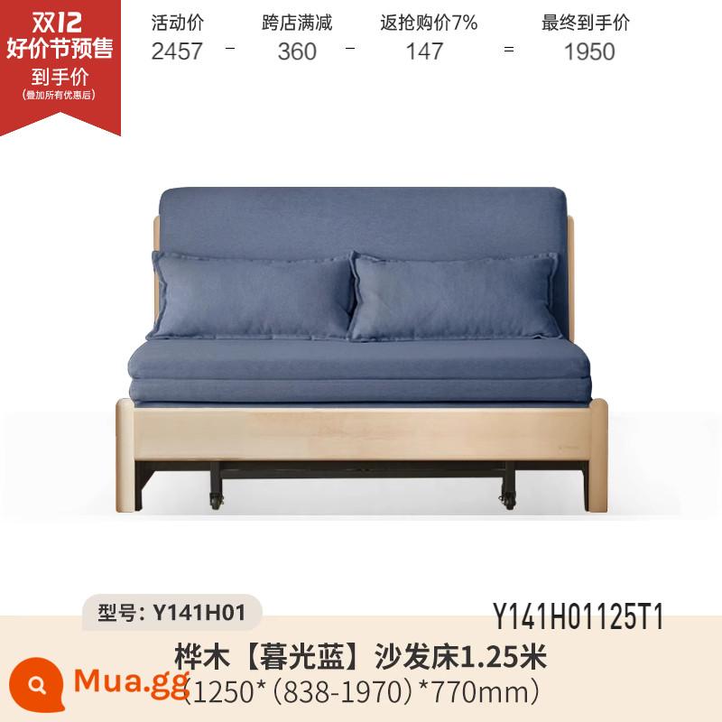 Genji Muyu Gỗ Sofa Giường Hiện Đại Đơn Giản Giường Gấp Bắc Âu Căn Hộ Nhỏ Phòng Khách Kép Sofa Đôi - Bạch dương 1,25m rửa trắng (xanh chạng vạng) (1250*(838-1970)*770mm) Y141H01