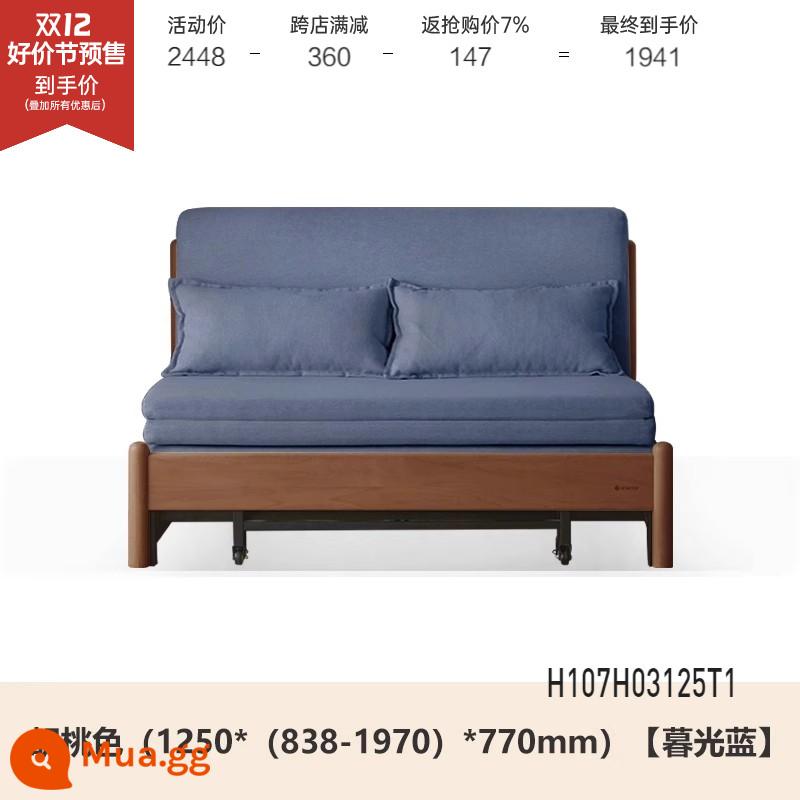 Genji Muyu Gỗ Sofa Giường Hiện Đại Đơn Giản Giường Gấp Bắc Âu Căn Hộ Nhỏ Phòng Khách Kép Sofa Đôi - Quả óc chó sồi 1,25m (Xanh chạng vạng) (1250*(838-1970)*770mm)