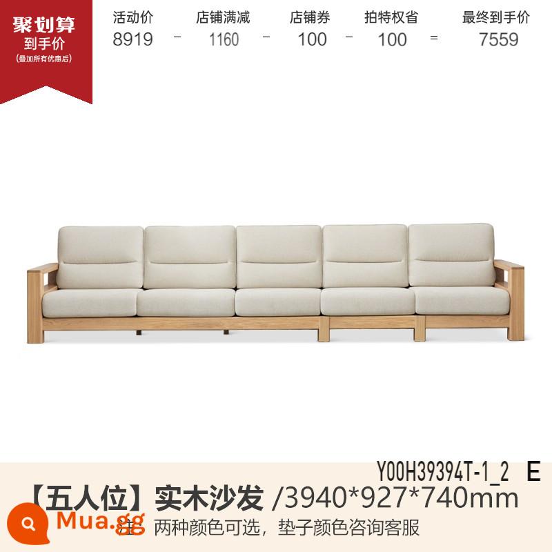 Genji Muyu tất cả các ghế sofa gỗ nguyên khối mới phong cách Trung Quốc ghế sofa vải gỗ tần bì đơn giản lớn mét vuông đồ nội thất gỗ phòng khách - Màu gỗ tro 3,94 mét năm chỗ ngồi (vải hai màu tùy chọn) (3940*927*740mm) Y00H39