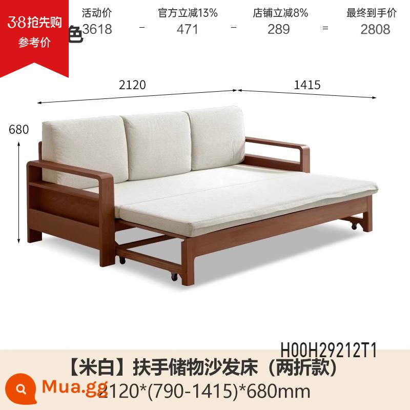 Genji Muyu tất cả các giường sofa gỗ nguyên khối gấp đôi sử dụng đơn giản, hiện đại đa chức năng có thể thu vào giường sofa lưu trữ phòng khách - Gỗ óc chó màu 2,12m (đệm xốp/trắng nhạt) (2120*(790-1415)*680mm) H00H29