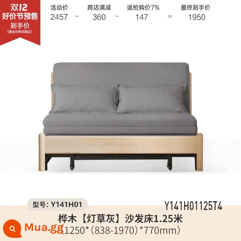 Genji Muyu Gỗ Sofa Giường Hiện Đại Đơn Giản Giường Gấp Bắc Âu Căn Hộ Nhỏ Phòng Khách Kép Sofa Đôi - Bạch dương dài 1,25m rửa trắng (cỏ ẩm xám) (1250*(838-1970)*770mm) Y141H01