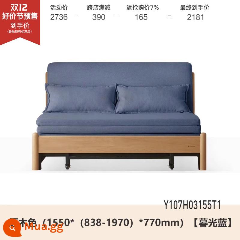 Genji Muyu Gỗ Sofa Giường Hiện Đại Đơn Giản Giường Gấp Bắc Âu Căn Hộ Nhỏ Phòng Khách Kép Sofa Đôi - Màu gỗ sồi 1,55m (xanh chạng vạng) (1550*(838-1970)*770mm)