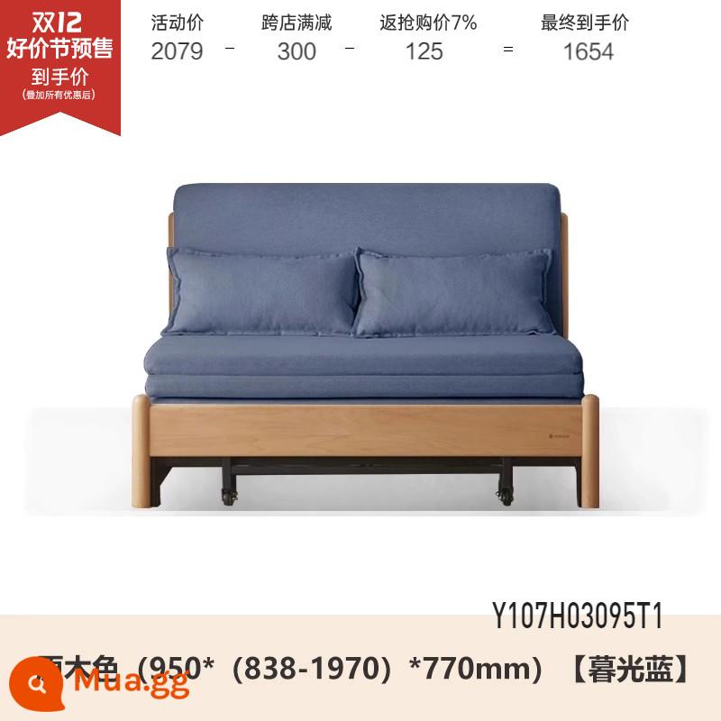 Genji Muyu Gỗ Sofa Giường Hiện Đại Đơn Giản Giường Gấp Bắc Âu Căn Hộ Nhỏ Phòng Khách Kép Sofa Đôi - Màu gỗ sồi 0,95m (xanh chạng vạng) (950*(838-1970)*770mm)