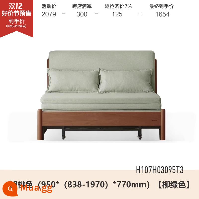 Genji Muyu Gỗ Sofa Giường Hiện Đại Đơn Giản Giường Gấp Bắc Âu Căn Hộ Nhỏ Phòng Khách Kép Sofa Đôi - Màu óc chó sồi 0,95m (xanh liễu) (950*(838-1970)*770mm)