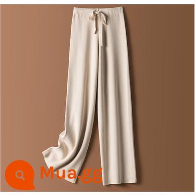 Quần ống rộng dệt kim cashmere cho nữ mùa thu đông co giãn lưng cao xếp nếp quần ống rộng ống rộng len dài lau sàn quần ống đứng - Đai rộng nâng cấp mai