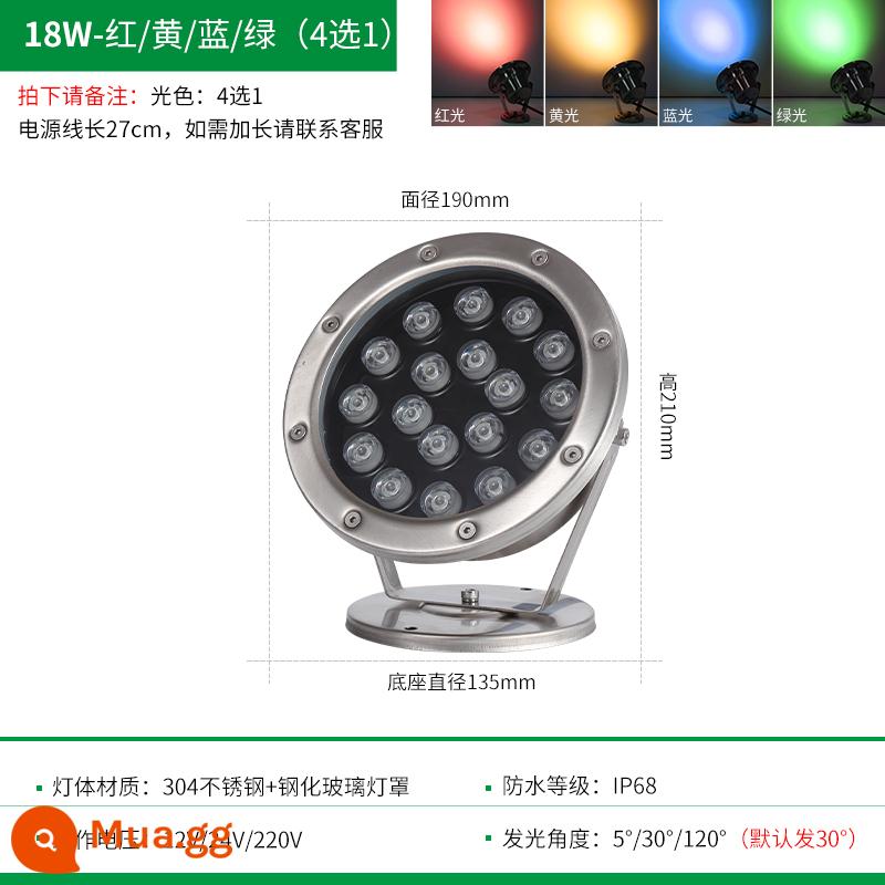 led ánh sáng dưới nước ánh sáng dưới nước hồ bơi ánh sáng ao cá ánh sáng cảnh nước ánh sáng không thấm nước spotlight 24v thép không gỉ đầy màu sắc ánh sáng cảnh quan - 18W[đỏ, vàng, xanh dương và xanh lục] 4 chọn 1