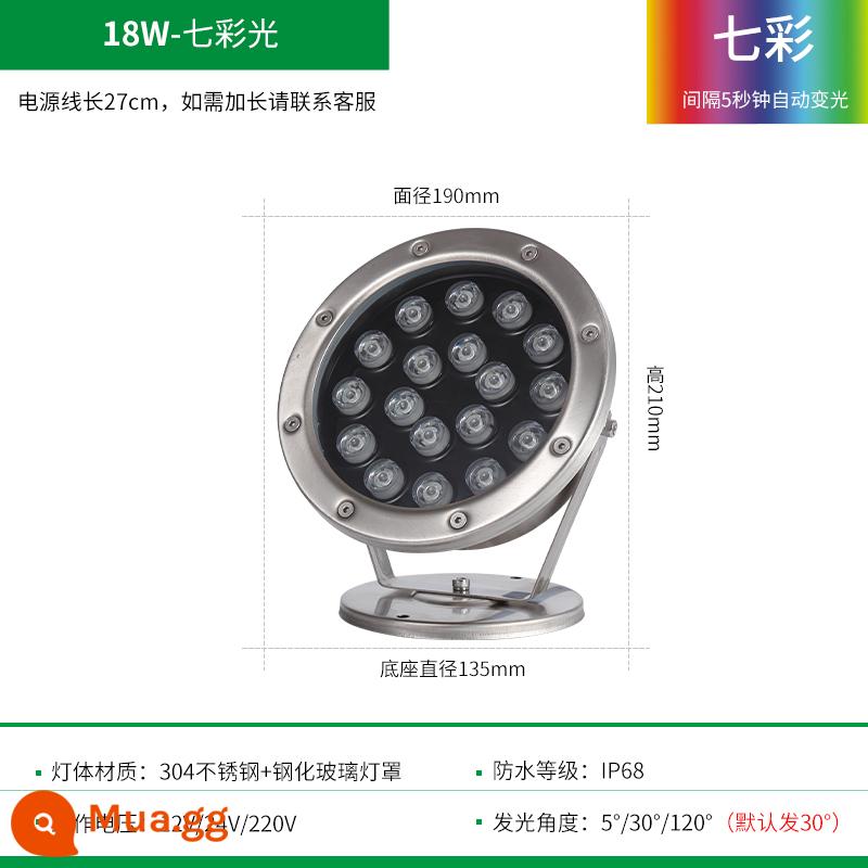 led ánh sáng dưới nước ánh sáng dưới nước hồ bơi ánh sáng ao cá ánh sáng cảnh nước ánh sáng không thấm nước spotlight 24v thép không gỉ đầy màu sắc ánh sáng cảnh quan - 18W [Đầy màu sắc]