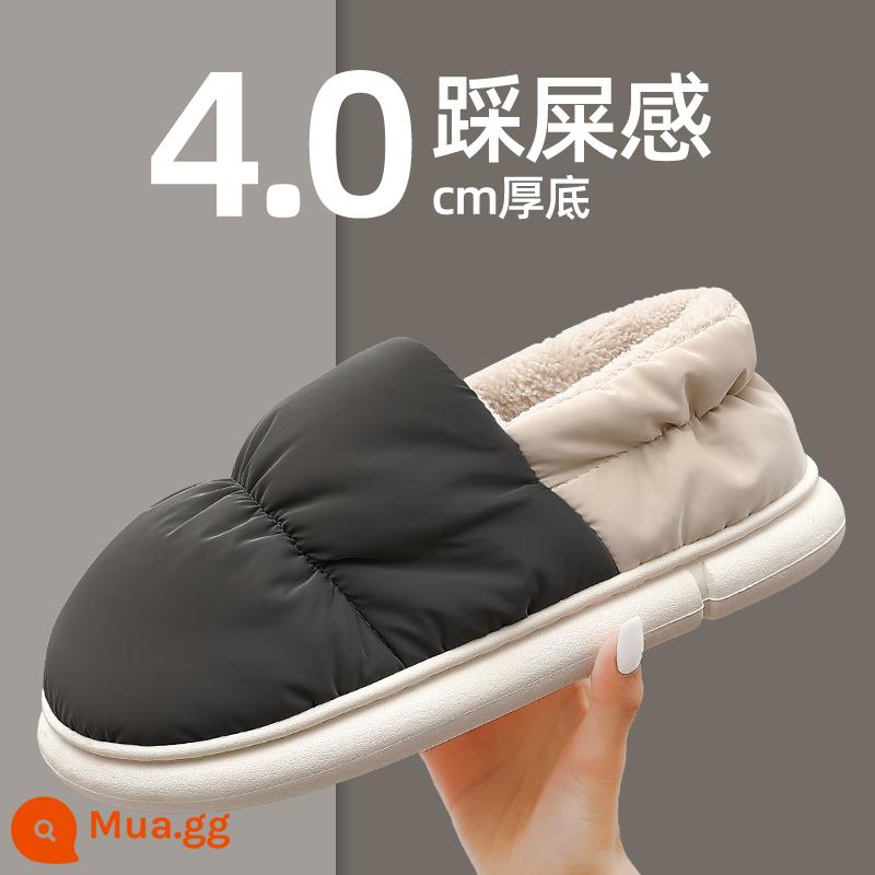 Xuống Cotton Nam Mùa Đông Túi Gót 2022 Phong Cách Mới Plus Nhung Đáy Dày Ấm Áp Chống Trơn Trượt Dép Lông Chống Thấm Nước Cho Áo Khoác Ngoài - Màu đen tuyền [Giảm độ ấm]