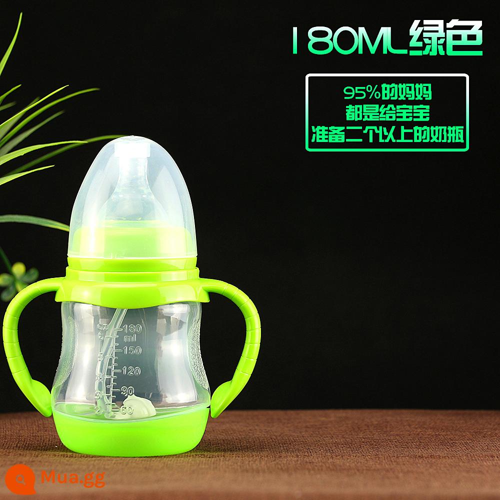 Bình sữa cho bé sơ sinh học cốc tập uống đường kính rộng có ống hút silicone tay cầm uống nước chống rơi kích thước nhựa - 180ml XH xanh