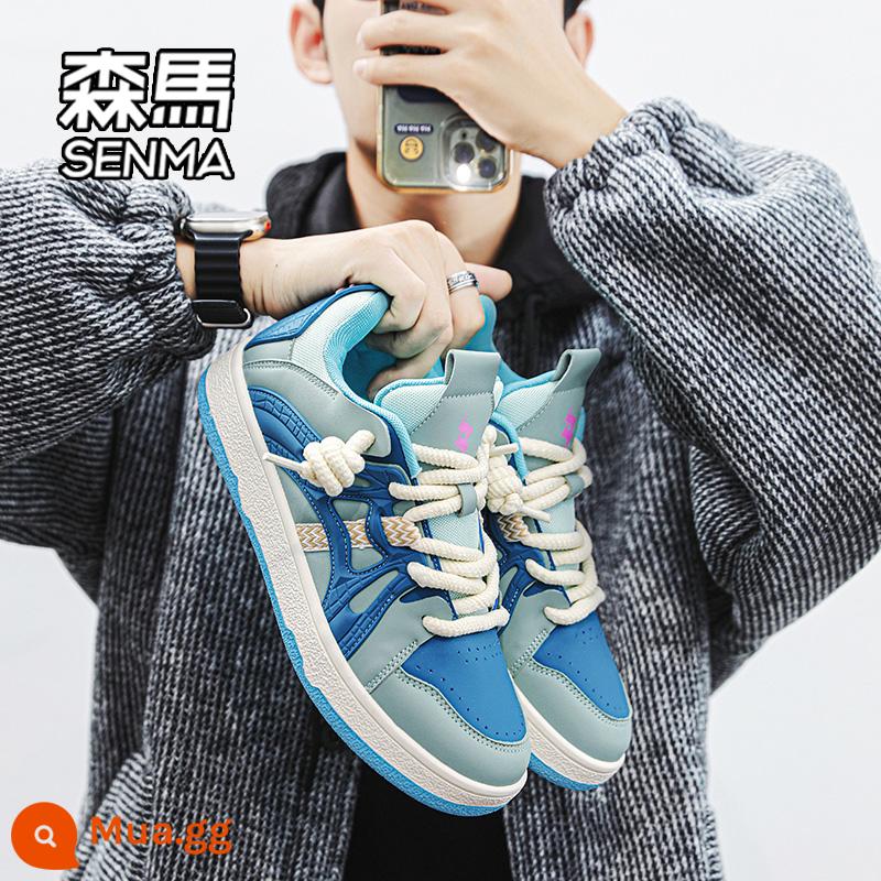 Semir Nam 2023 Mới Thu Hợp Thời Trang Thương Hiệu Niche Bánh Mì Giày Casual Trắng Giày Internet Người Nổi Tiếng Hot Mẫu W - BOTM001 trắng xanh