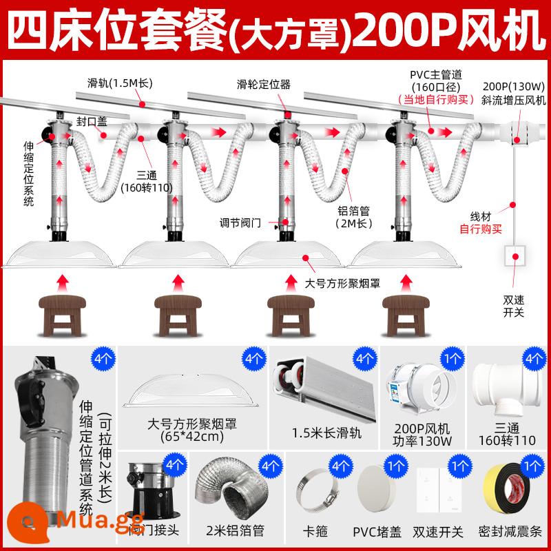 Hệ thống hút khói Moxib phỏng Máy hút khói Thiết bị trung tâm y tế bệnh viện Máy hút thuốc Máy lọc khói Máy hút thuốc dạng ống đa năng - Hệ thống đường ray mới 4 giường vuông lớn-máy thở 200P