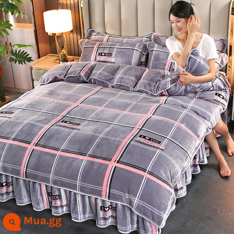 Nhung sữa dày nhung chồn vàng bộ đồ giường nhung san hô nhung Farley flannel bộ bốn mảnh hai mặt cộng với ga trải giường nhung mùa thu và mùa đông - Hương vị thời trang