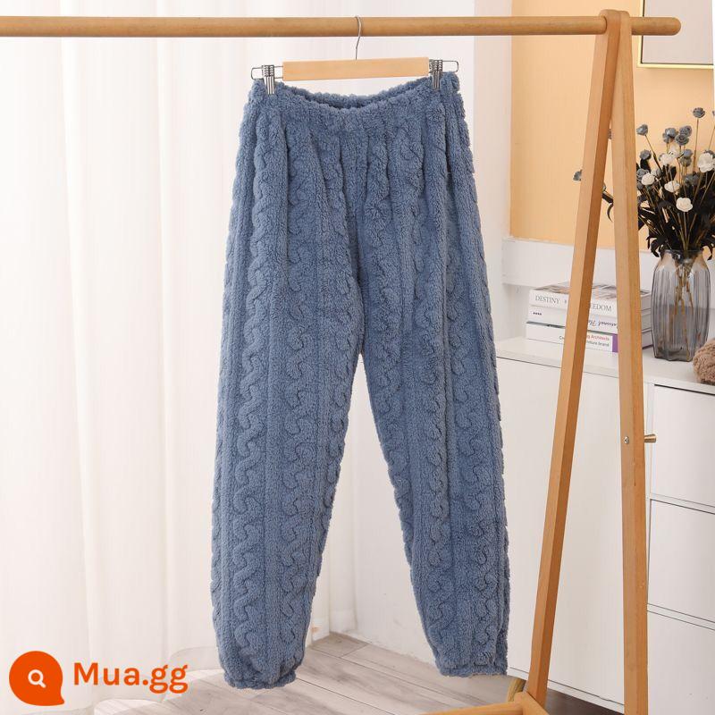 Jiehua ấm quần phụ nữ mặc mùa đông cộng với nhung dày san hô nhung quần ấm nhà pyjamas foot foot pants - [Quần dày ấm Jacquard] Xanh da trời