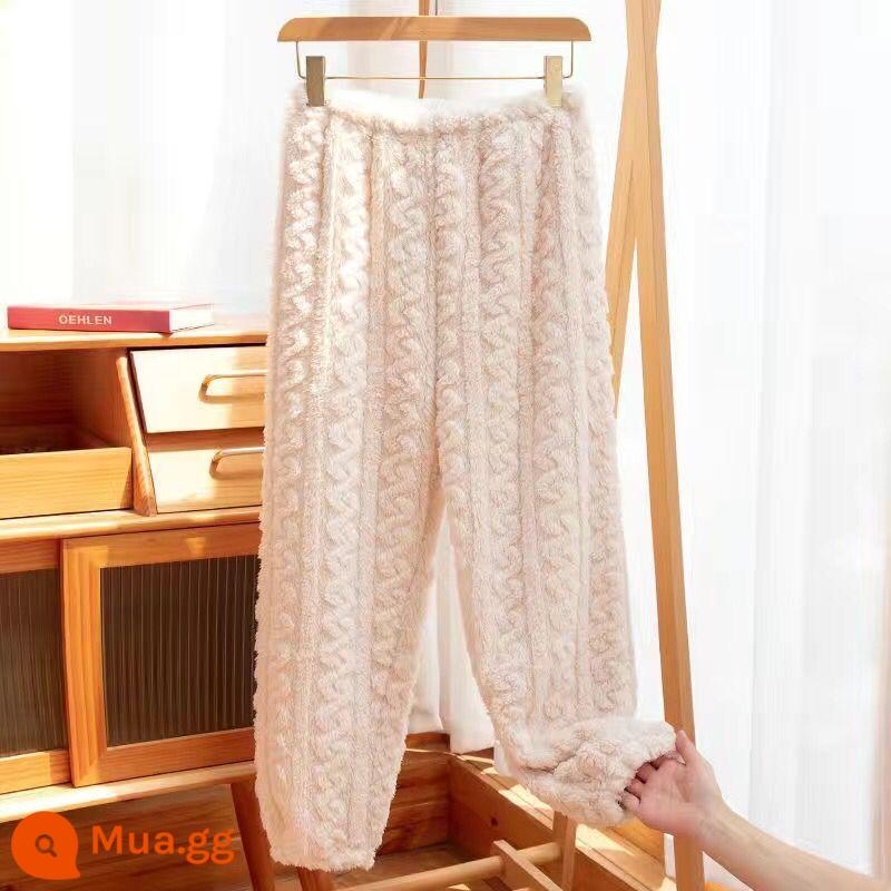 Jiehua ấm quần phụ nữ mặc mùa đông cộng với nhung dày san hô nhung quần ấm nhà pyjamas foot foot pants - [Quần dày Jacquard ấm áp] Trắng ngà