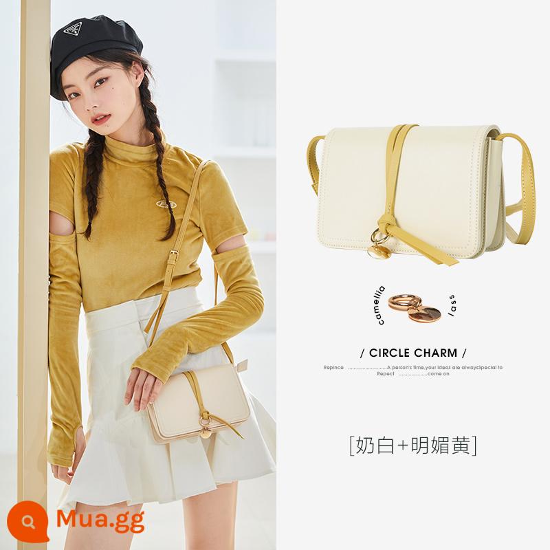 Túi Semir Messenger dành cho nữ trong mùa thu và mùa đông New Niche Túi đeo vai đơn tiên tiến Đa năng Túi Satchel đơn giản Túi xách nữ có họa tiết - Màu vàng trắng sữa