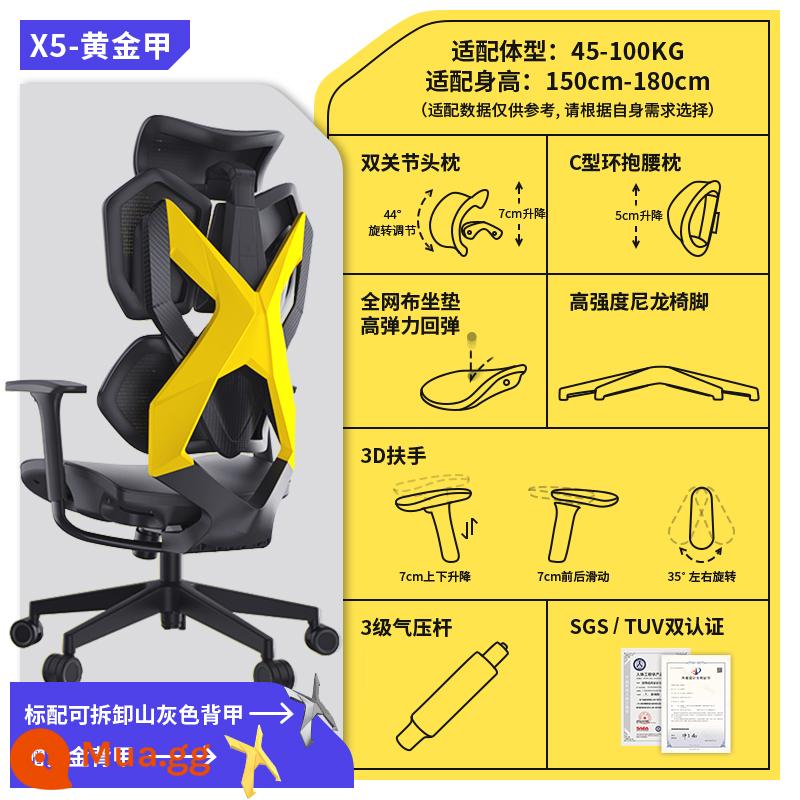 Xiaoqi X5 Công thái học E -Chair Đại học Chủ tịch Máy tính Sinh viên Long Long Anforary Ghế trò chơi cơ khí đầy đủ Mạng lưới thoáng khí - Gói Vàng A