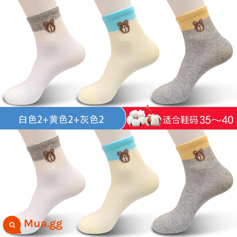 Vớ Langsha cotton nguyên chất cho nữ mùa thu đông vớ cotton nữ phiên bản Hàn Quốc vớ cotton nữ ống giữa mùa xuân và mùa thu vớ triều ins dễ thương - Trắng 2+Vàng 2+Xám 2