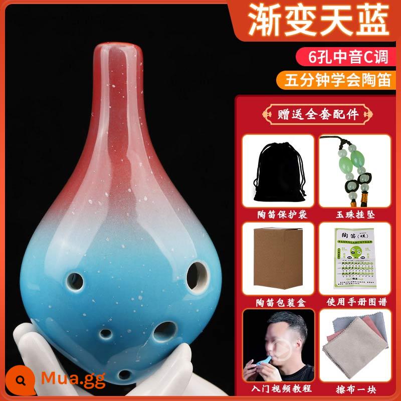 Mingsen Ocarina Nhạc Cụ 6 lỗ 12 lỗ AC-tune người mới bắt đầu biểu diễn chuyên nghiệp alto crackle xông khói đốt sáo - [6 lỗ] AC gradient Sky Blue [Người mới bắt đầu chơi]