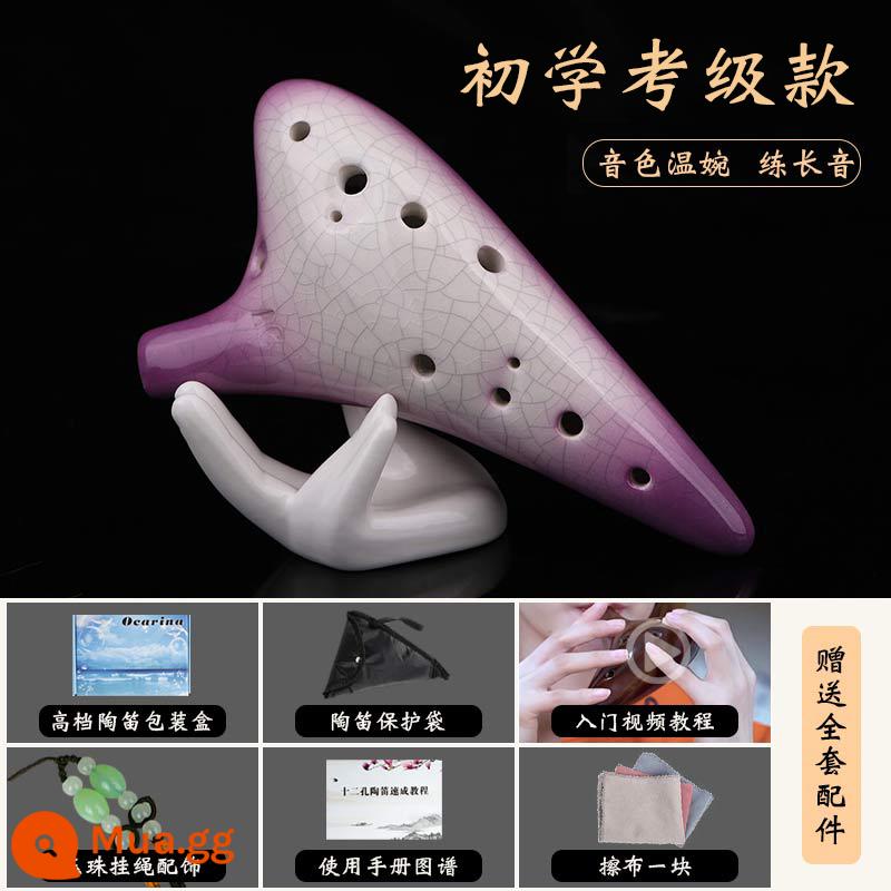 Mingsen Ocarina Nhạc Cụ 6 lỗ 12 lỗ AC-tune người mới bắt đầu biểu diễn chuyên nghiệp alto crackle xông khói đốt sáo - [12 lỗ] Dải màu tím [Tông AC dành cho kỳ thi chứng chỉ người mới bắt đầu]