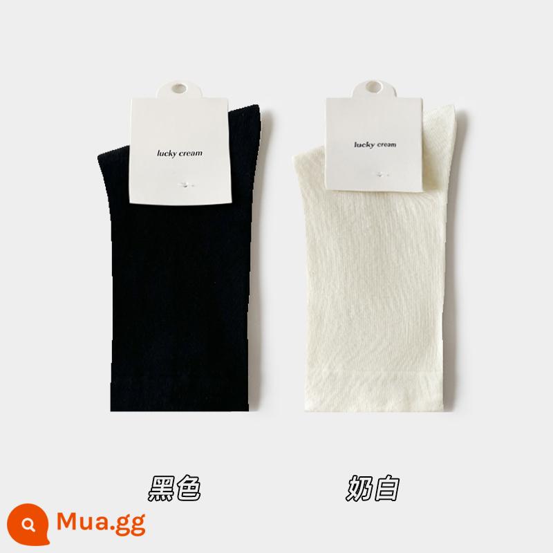 Vớ bong bóng màu trắng vớ ống giữa của phụ nữ cotton nguyên chất ins thủy triều mùa xuân và mùa thu vớ không xương màu đen mùa hè mỏng phần giam vớ - đen + trắng sữa