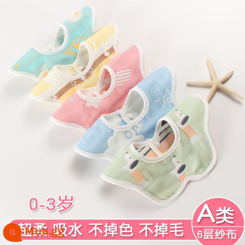 Yếm cotton gạc nguyên chất cho bé sơ sinh chống thấm nước 360 độ dễ thương yếm yếm có dây đeo khăn nước bọt cho bé - Nước xanh + mây hồng + cá voi + vương miện vàng + chó con