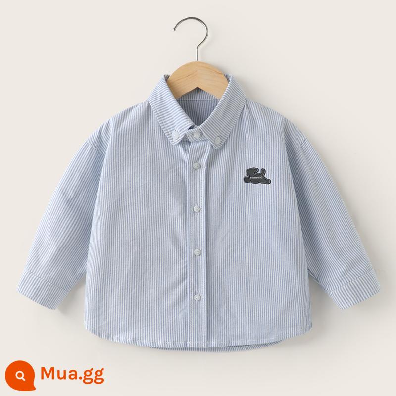 Áo sơ mi dài tay cotton cotton nguyên chất bé trai, quần áo mùa thu, quần áo trẻ em, áo sơ mi trắng trẻ em, mẫu xuân thu trẻ em, bé sơ sinh 1 tuổi và 3 tuổi - Dải màu xanh U14446