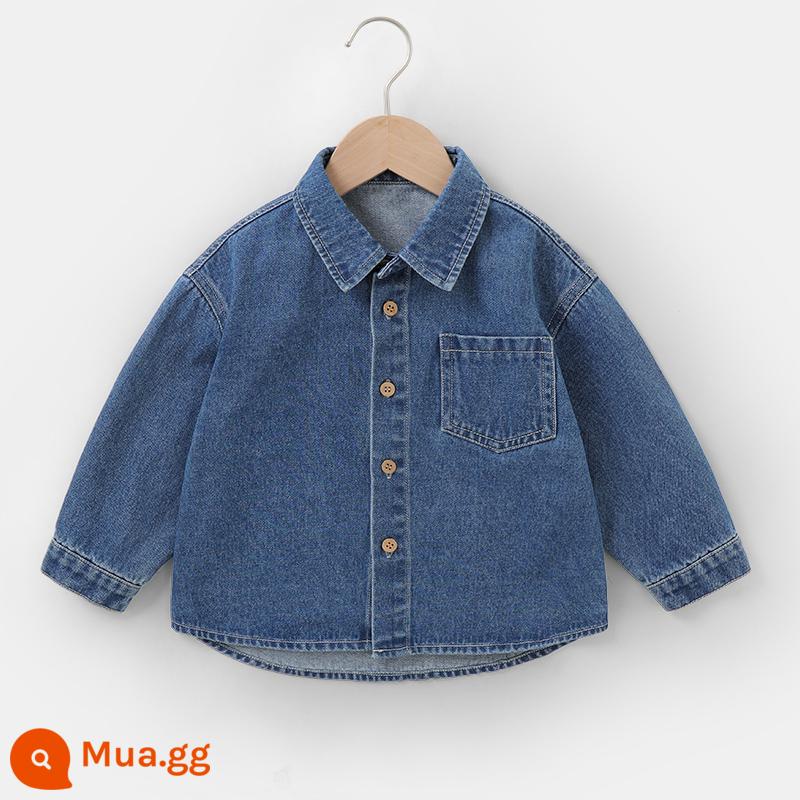 Áo sơ mi denim bé trai mùa xuân xuân thu quần áo trẻ em áo trẻ em sơ mi bố mẹ con 1 tuổi 3 áo U14050 - Màu xanh hải quân