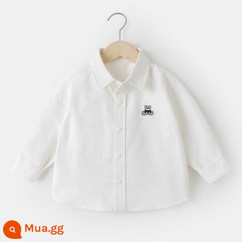 Áo sơ mi dài tay cotton cotton nguyên chất bé trai, quần áo mùa thu, quần áo trẻ em, áo sơ mi trắng trẻ em, mẫu xuân thu trẻ em, bé sơ sinh 1 tuổi và 3 tuổi - U14574 trắng