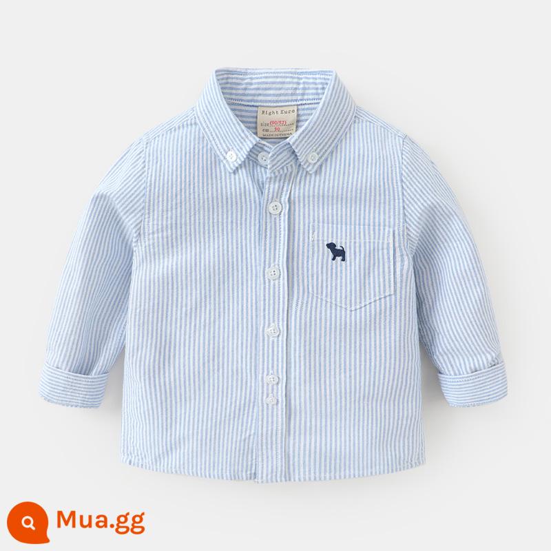 Áo sơ mi dài tay cotton cotton nguyên chất bé trai, quần áo mùa thu, quần áo trẻ em, áo sơ mi trắng trẻ em, mẫu xuân thu trẻ em, bé sơ sinh 1 tuổi và 3 tuổi - U14227 sọc xanh