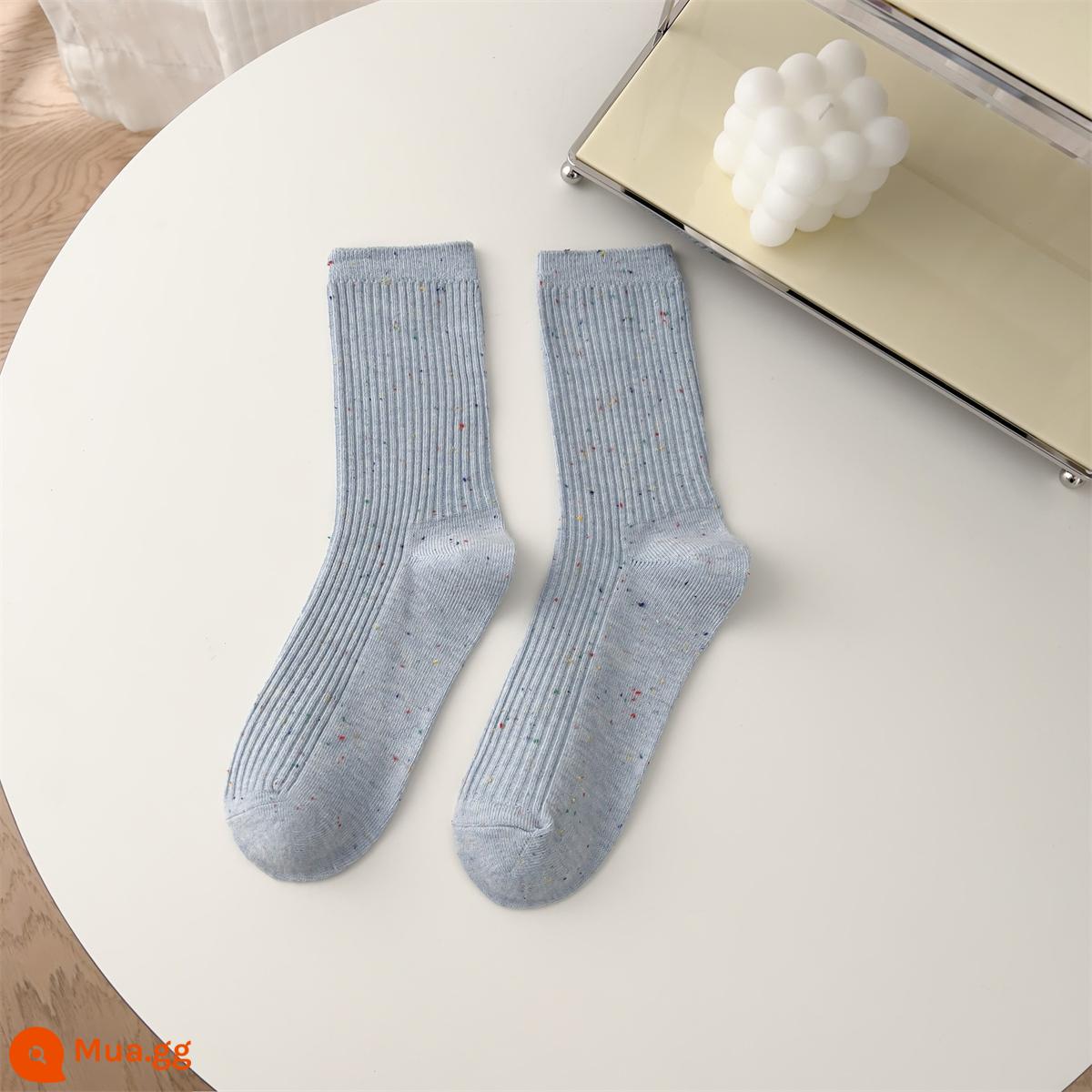 Tất sợi chấm tất dài đến bắp chân nữ cotton nguyên chất Nhật Bản tất bong bóng mùa xuân và mùa thu hợp thời trang, đơn giản, đa năng, nổi tiếng trên mạng - thủy tinh màu xanh