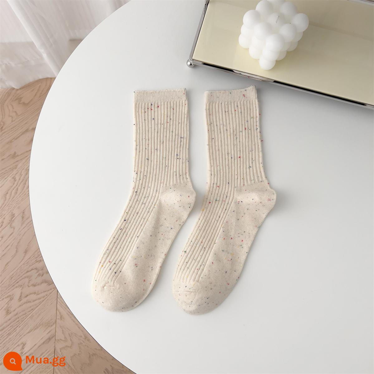 Tất sợi chấm tất dài đến bắp chân nữ cotton nguyên chất Nhật Bản tất bong bóng mùa xuân và mùa thu hợp thời trang, đơn giản, đa năng, nổi tiếng trên mạng - màu bột yến mạch