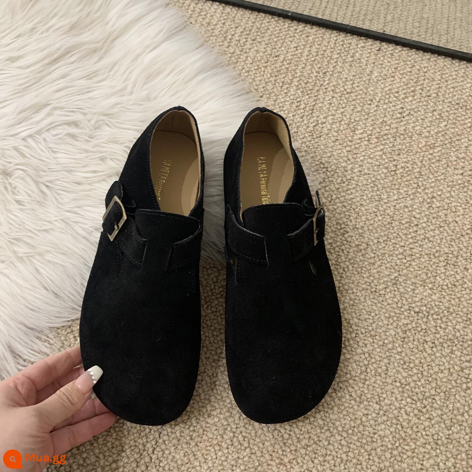 Giày Lông Plus Nhung Giày Đơn Nữ Thu Đông 2022 Doudou Giày Slip-On Cho Nữ Da Thật Ấm Áp Birken Giày Cotton - Danh sách đen