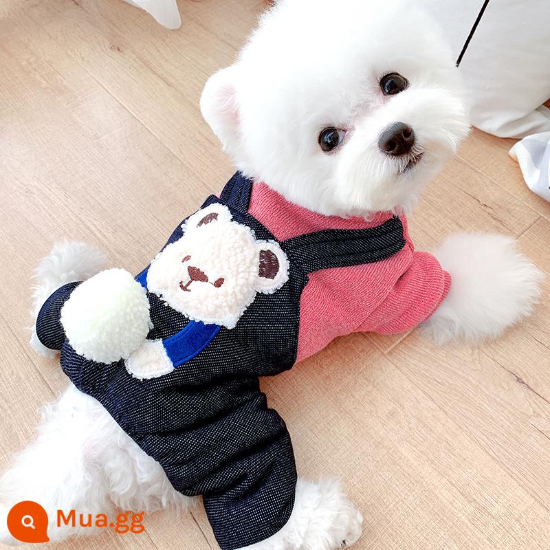 Ôm gấu dày thú cưng bốn chân áo khoác mùa thu và mùa đông Teddy Puppy Bomei Sheri -Bear quần áo mùa đông Chó nhỏ - Hồng