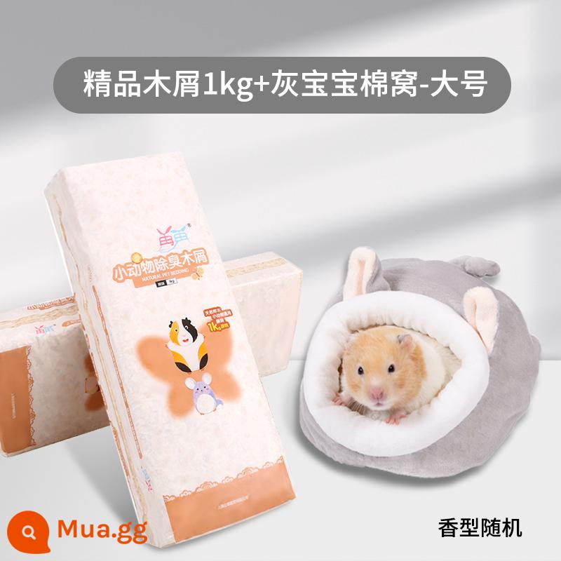 Chăn ga gối hamster mùn cưa đặc biệt khử mùi gấu vàng nhỏ cung cấp trọn bộ mùn cưa bào giấy không bụi cát nước tiểu - Mùn cưa cao cấp 1kg + baby xám ấm