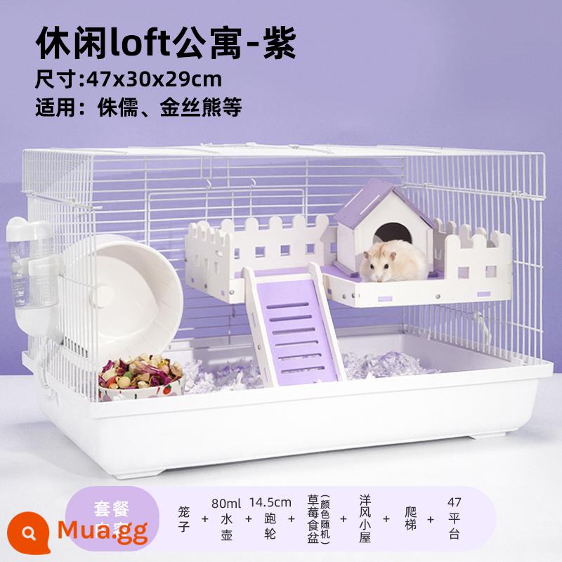 Hamster 47 lồng gấu vàng siêu rẻ lớn 60 lồng cơ bản cung cấp đầy đủ bộ nhỏ biệt thự cao cấp - [Dây sắt dày] Căn hộ gác xép-Tím (gửi gói quà dùng thử)