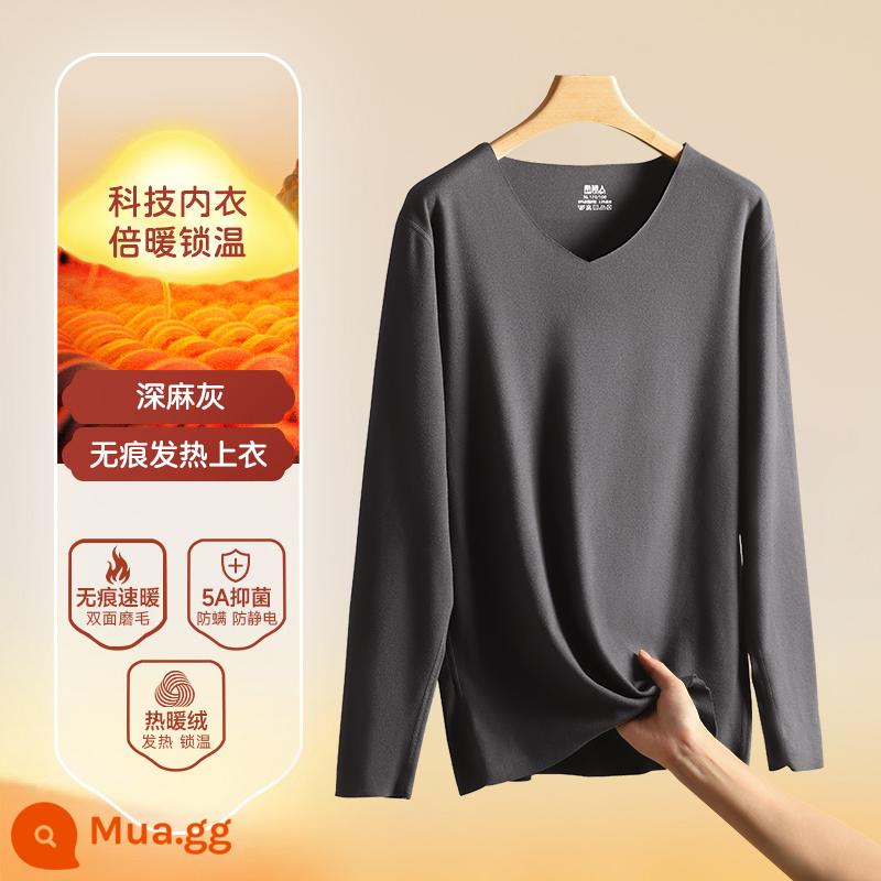 Nam Cực Nhung Đức Làm Nóng Quần Áo Nam Quần Áo Thu Đông Plus Nhung Liền Mạch Làm Nóng Đơn Top Cashmere Đáy Áo Mùa Đông - (nhung nhiệt + kháng khuẩn) màu xám đậm