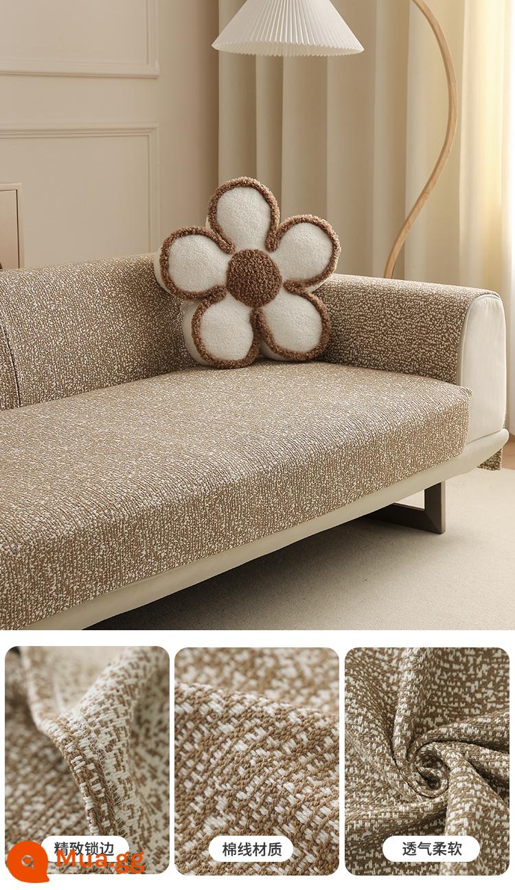 Sofa đệm bốn mùa phổ đệm ánh sáng sang trọng hiện đại lưới màu đỏ sofa đệm chống trượt vải lanh bông vải mùa hè mùa hè - Mu Xue-Coffee [sợi polypropylen xoắn cao không vón cục]