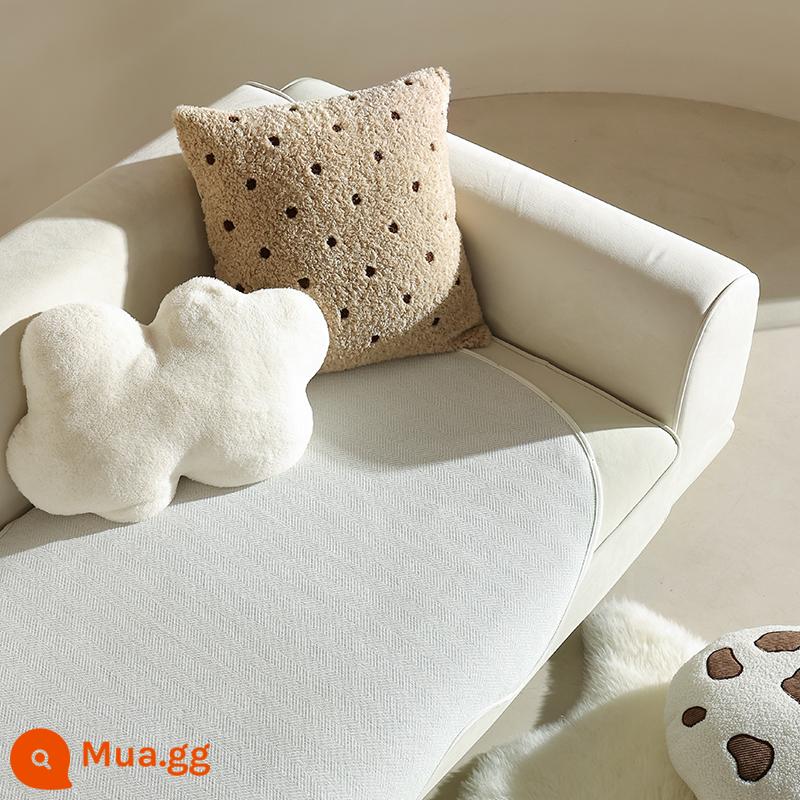 Lưới Đỏ Đệm Sofa Mùa Đông Sang Trọng Nhẹ Cao Cấp Bay Cửa Sổ Sofa Đệm Bắc Âu Ins Gió Chống Trơn Trượt Ghế Sofa - Đệm sofa chenille đồng màu-trắng