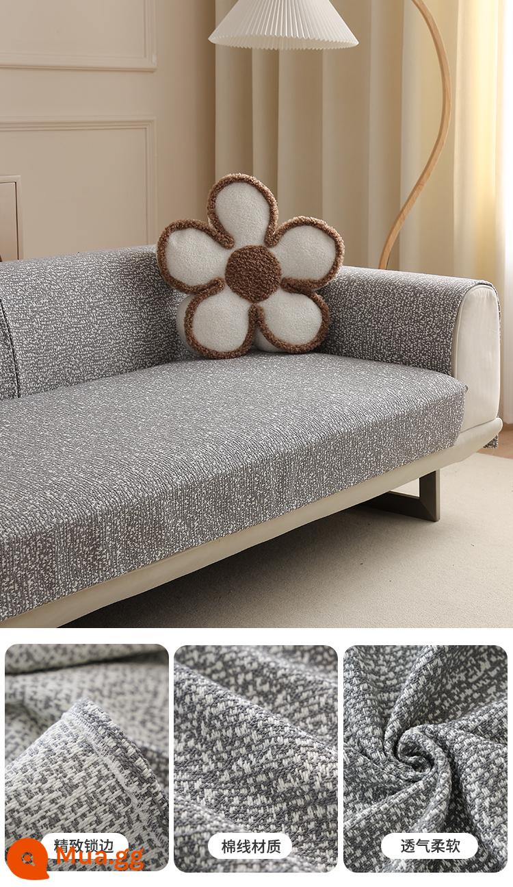 Sofa đệm bốn mùa phổ đệm ánh sáng sang trọng hiện đại lưới màu đỏ sofa đệm chống trượt vải lanh bông vải mùa hè mùa hè - Màu xám Duxue [dày, chống mèo cào]