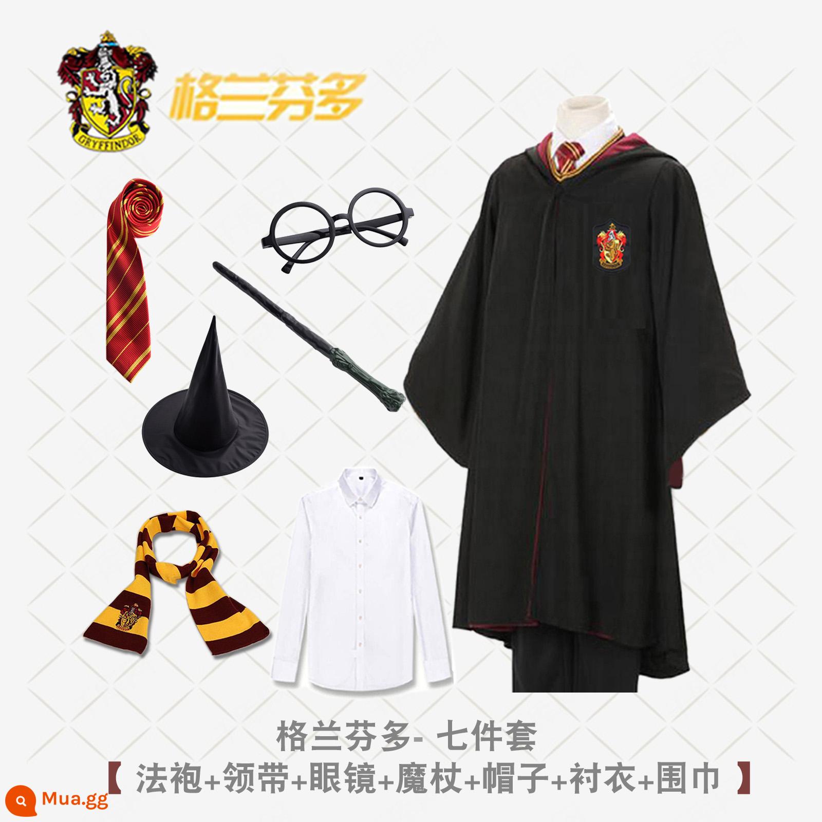 Bướm Harry's Potter Cosplay Quần áo Grandma Fensin Dostlin Magic Robe School Đồng phục học viện - Áo choàng Gryffindor + cà vạt + khăn quàng cổ + kính + đũa phép + áo sơ mi + mũ