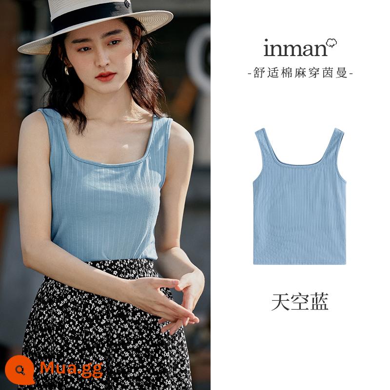 Yinman cổ vuông bên trong dây áo vest không tay nữ mùa hè 2023 mới slim đáy slim fit áo khoác ngoài hàng đầu - trời xanh