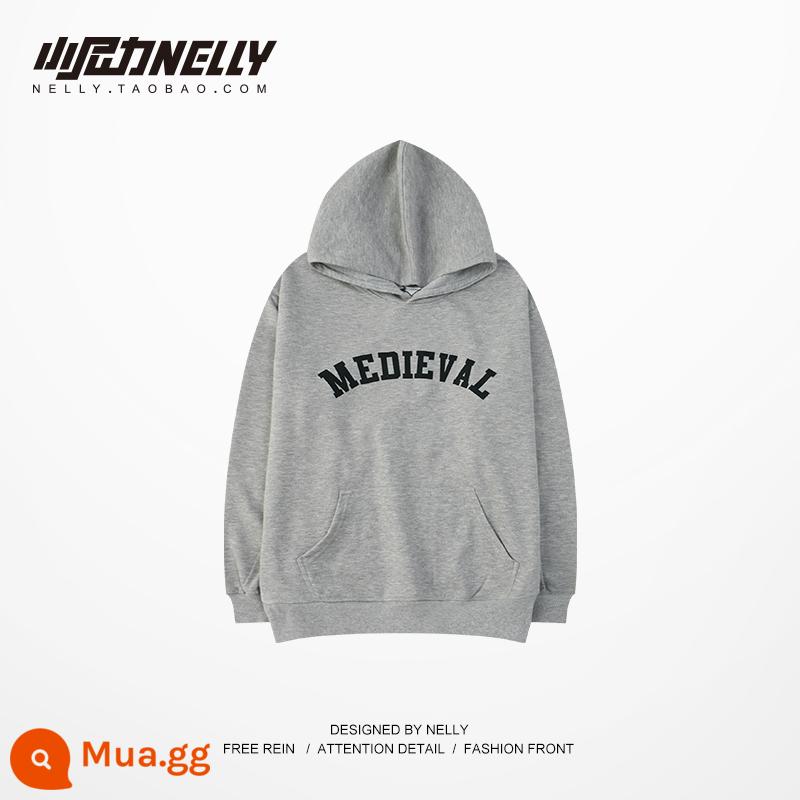 Ins Mùa Thu Đông Nam Áo Thun Dày Có Mũ Plus Nhung Dày Mùa Thu Xu Hướng Nhật Bản Chui Đầu Rời Áo Khoác Hoodie bf - xám