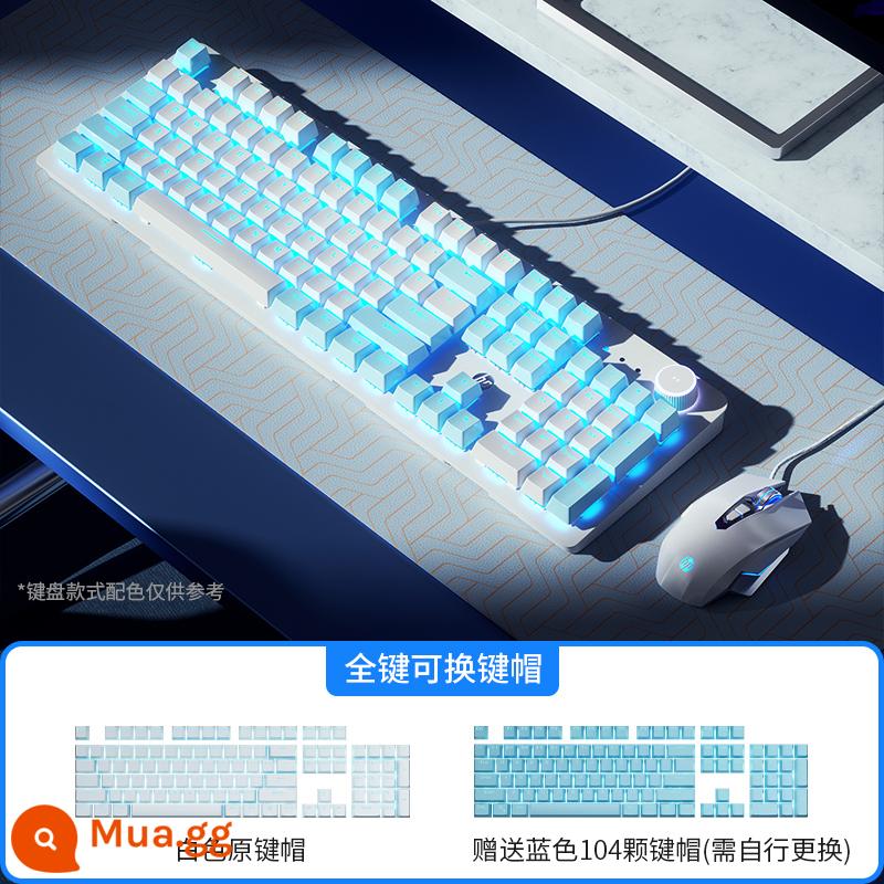 Bàn phím cơ hp HP bàn phím cơ có dây 87 phím laptop văn phòng chuyên game trục đen trục trà trục xanh - [Phiên bản cạnh tranh-Bộ 2 món] Núm 104 phím DIY Màu xanh và trắng