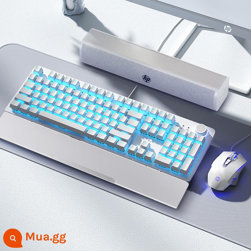 Bộ chuột và bàn phím cơ HP HP K10G điện thi đấu chuyên game trục xanh đen trục đỏ trục trà bộ phím chuột - [Phiên bản Audio Palm Rest-Bộ bàn phím và chuột] Núm 104 phím Màu trắng bạc