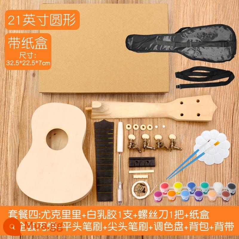 Lắp ráp đàn Ukulele DIY đàn guitar nhỏ handmade tự chế chất liệu gói vẽ tay bằng gỗ graffiti - Hình tròn 21 inch + sơn + túi đựng ba lô cho bé trong hộp