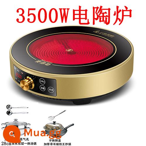 Lò pha lê đen nhà vòng mới công suất cao 3500W lửa mạnh xào mà không chọn nồi chuyển đổi tần số tắt tiếng 3000w - Núm tròn vàng 3500w + chảo + nồi súp