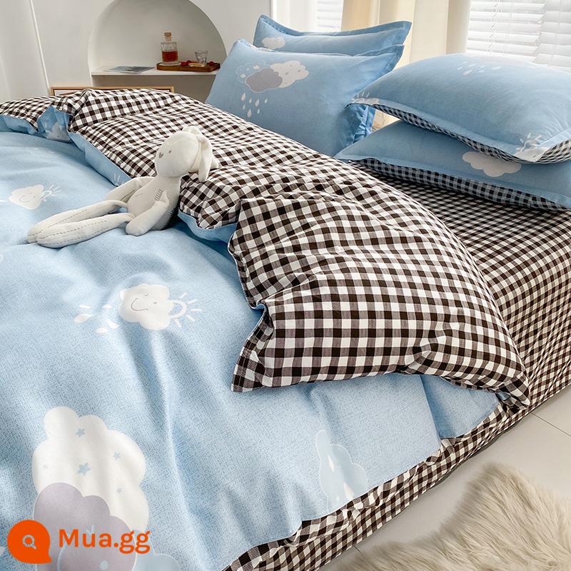 4 Bộ Ga Giường Cotton Rửa Sạch Nam Vỏ Chăn Vỏ Chăn Mùa Đông Ký Túc Xá Học Sinh Đơn Mùa Đông Chăn Ga Gối Bộ 3 - YC-Yunduo