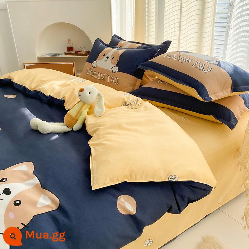 4 Bộ Ga Giường Cotton Rửa Sạch Nam Vỏ Chăn Vỏ Chăn Mùa Đông Ký Túc Xá Học Sinh Đơn Mùa Đông Chăn Ga Gối Bộ 3 - YC-Mong chờ