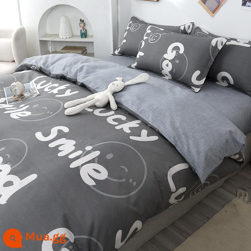 4 Bộ Ga Giường Cotton Rửa Sạch Nam Vỏ Chăn Vỏ Chăn Mùa Đông Ký Túc Xá Học Sinh Đơn Mùa Đông Chăn Ga Gối Bộ 3 - YZ-Little Lucky-Xám