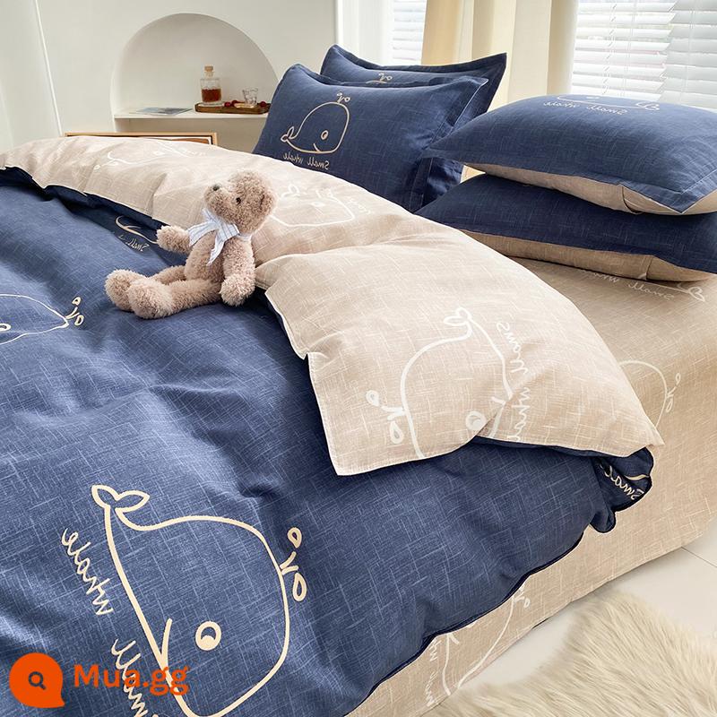 4 Bộ Ga Giường Cotton Rửa Sạch Nam Vỏ Chăn Vỏ Chăn Mùa Đông Ký Túc Xá Học Sinh Đơn Mùa Đông Chăn Ga Gối Bộ 3 - YC-Cá voi